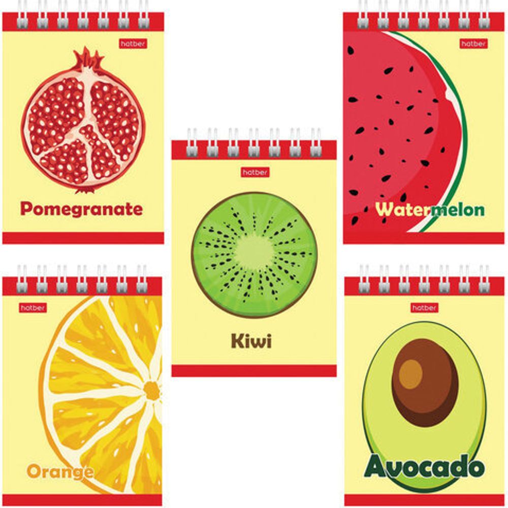 Блокнот МАЛЫЙ ФОРМАТ (75х105 мм) А7, 40 л., гребень, тонированный блок, без линовки, HATBER "Яркий Фреш", 40Б7Вгр