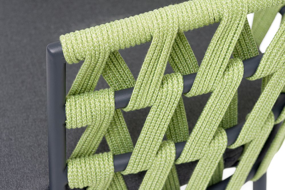 "Диего" стул плетеный из роупа, каркас из стали темно-серый (RAL7024) муар, роуп салатовый меланж круглый, ткань темно-серая 027