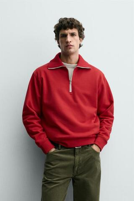 ZARA ТОЛСТОВКА С КОРОТКОЙ ЗАСТЕЖКОЙ-МОЛНИЕЙ, КРАСНЫЙ