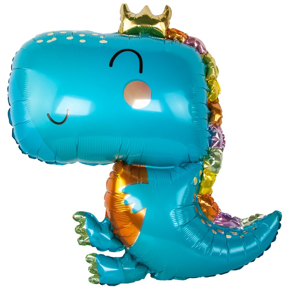 Шар (32''/81 см) Фигура, Динозаврик в короне, Голубой, 1 шт.