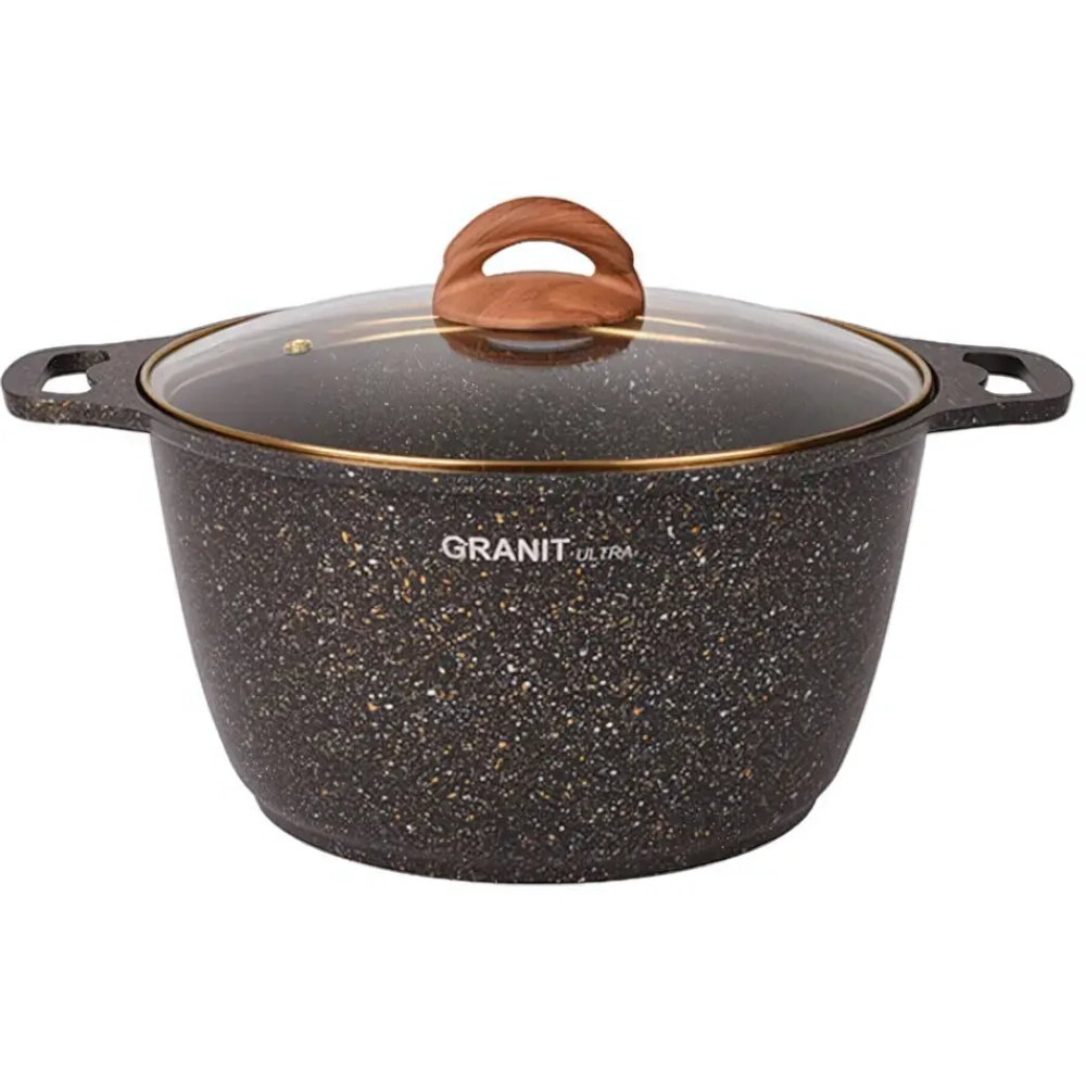 Кастрюля 6л «Granit ultra» (black-gold) со стеклянной крышкой кгбг62а