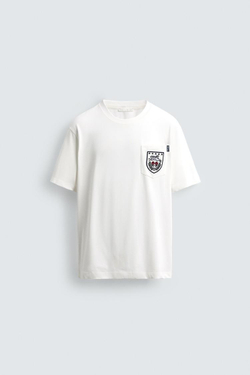 ZARA ФУТБОЛКА С НАШИВКОЙ «КРОЛИК», ЖЕЛТОВАТО-БЕЛЫЙ