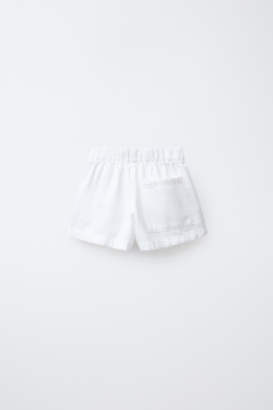 ZARA ДЖИНСОВЫЕ ШОРТЫ С ЭЛАСТИЧНЫМ ПОЯСОМ, БЕЛЫЙ