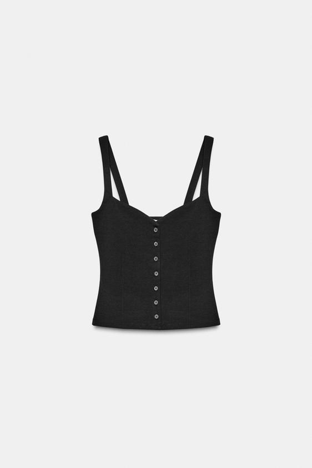 ZARA ТОП С ВЫРЕЗОМ СЕРДЕЧКОМ И ПУГОВИЦАМИ, ЧЕРНЫЙ