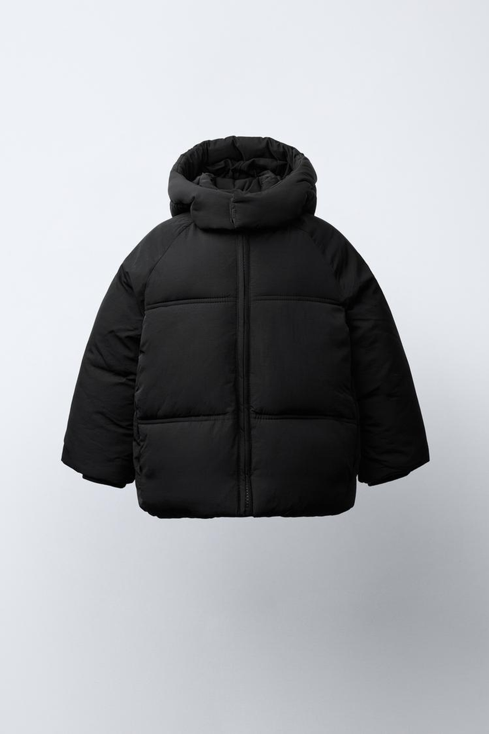 ZARA СТЕГАНАЯ КУРТКА С КАПЮШОНОМ WATER REPELLENT, ЧЕРНЫЙ