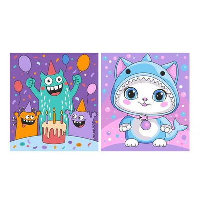 Картина по номерам на картоне детская 15*13,5см. 2шт. "Монстрики" (Lori)