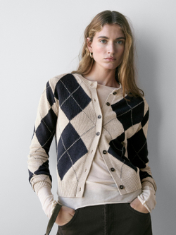 Massimo Dutti Кардиган из смесового хлопка с узором «ромбы», темно-синий