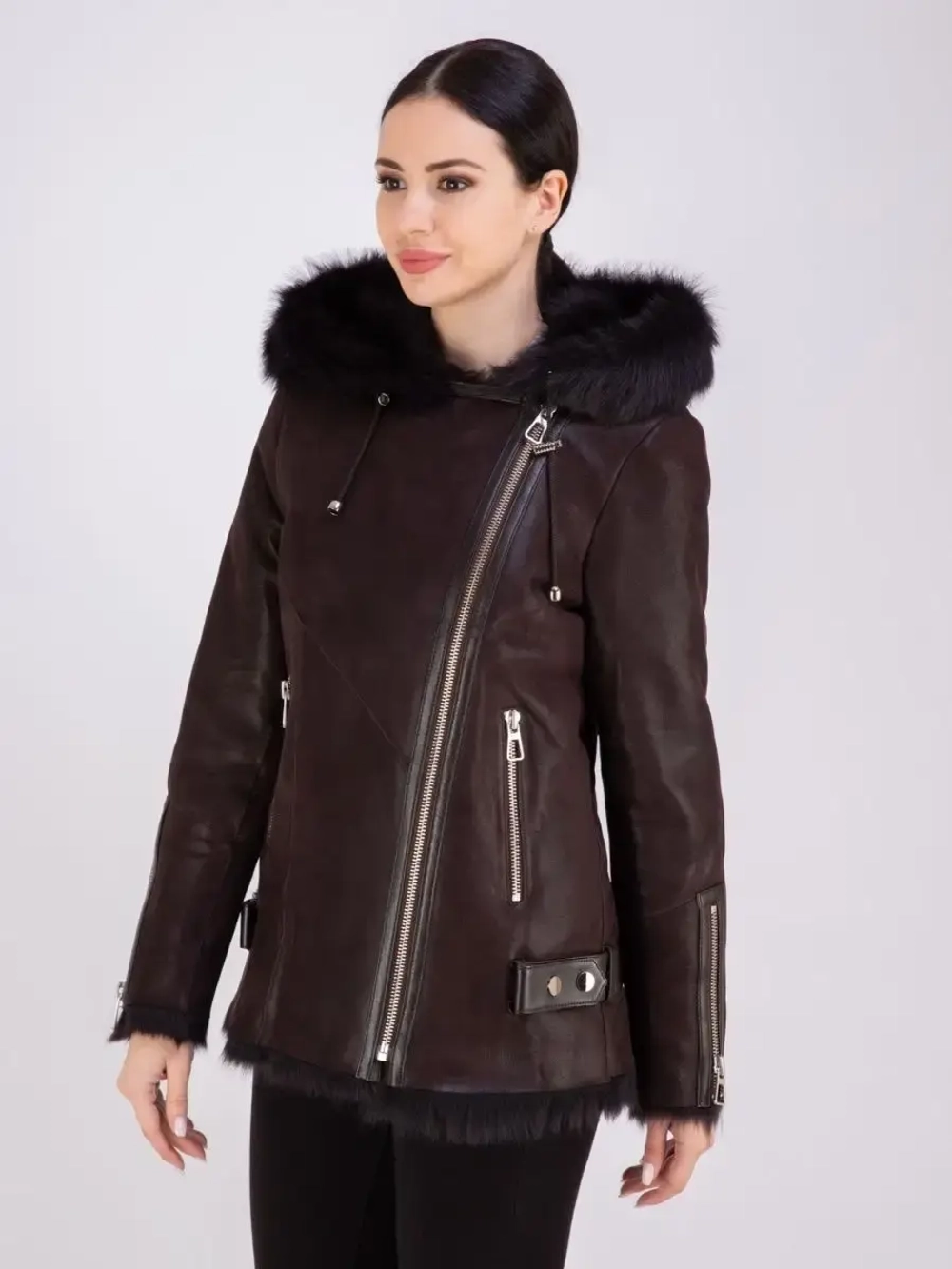 Дубленка женская натуральная с капюшоном тоскана зима Турция