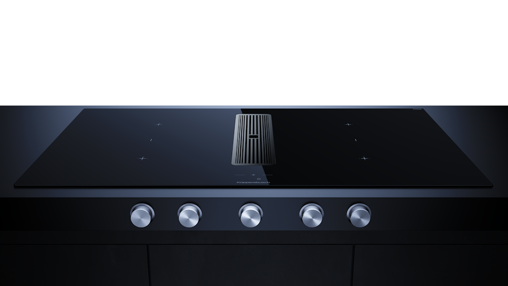 Индукционная варочная поверхность с вытяжкой Kuppersbusch с ручками из нержавеющей стали KMI 9850.1 SR-E Silver Chrome