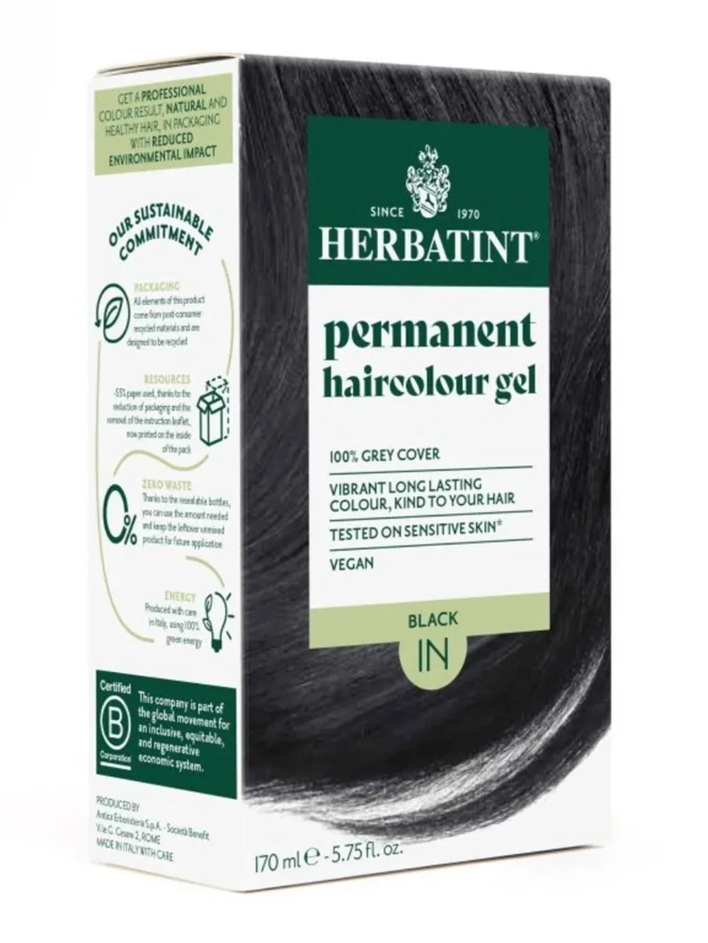 1N ЧЕРНЫЙ - гель-краска для волос HERBATINT, 170 мл / из Европы /