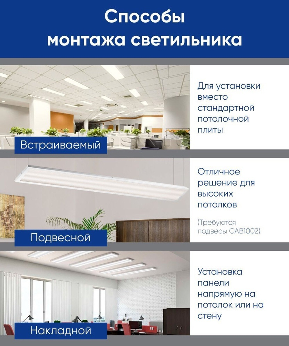 Светильник LED-панель ДВО-36w 1200х180х19 4000K 3400Лм IP40 призма AL2116 Feron 29681