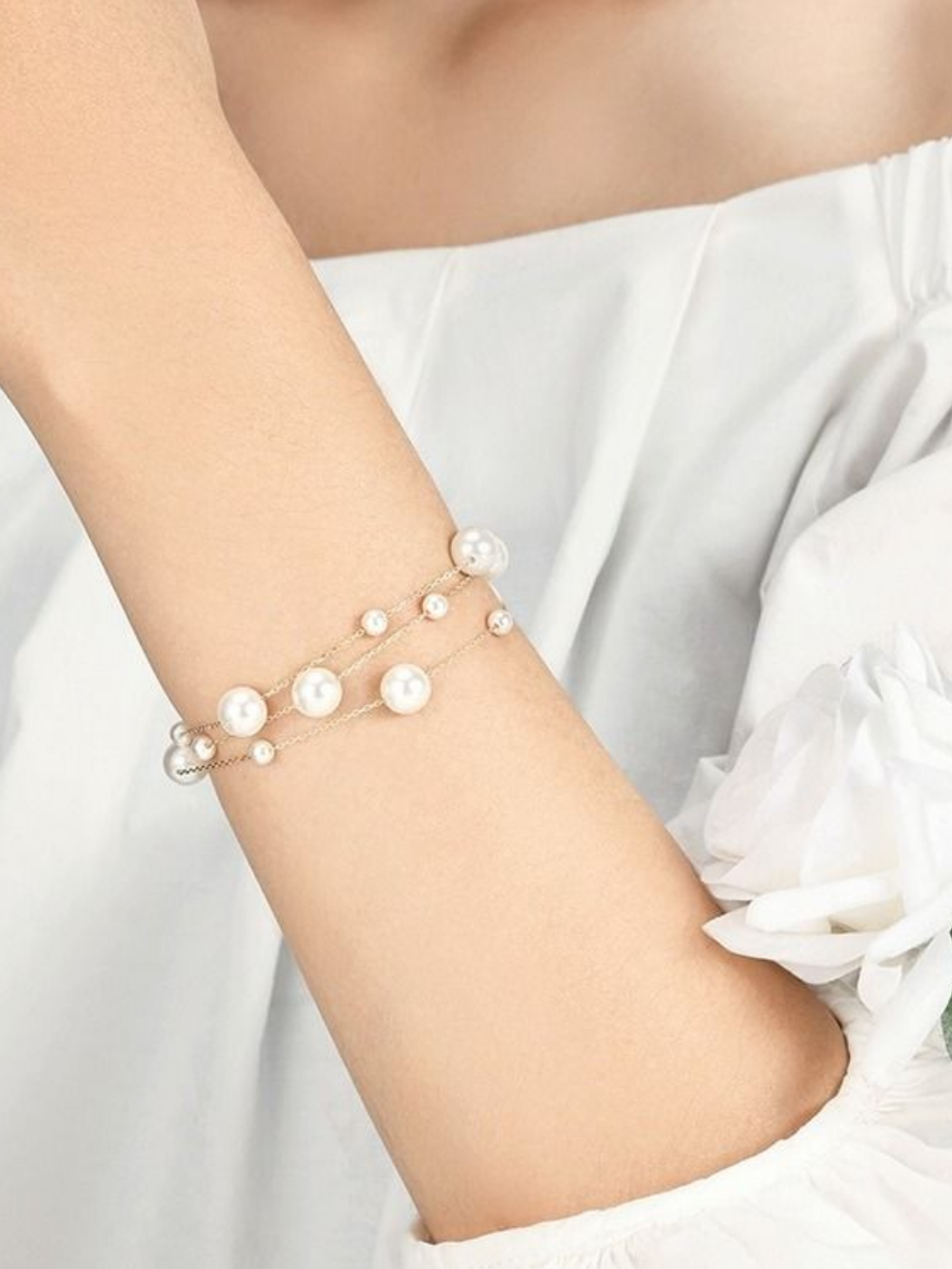 Колье галстук с жемчугом (искусственным) цепочка золотистая