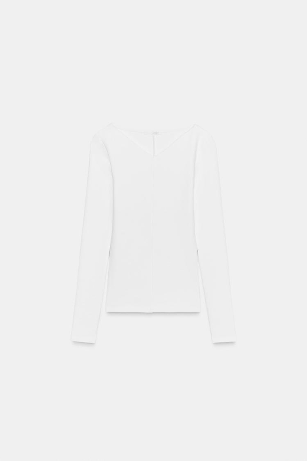 ZARA ФУТБОЛКА С V-ОБРАЗНЫМ ВЫРЕЗОМ, БЕЛЫЙ