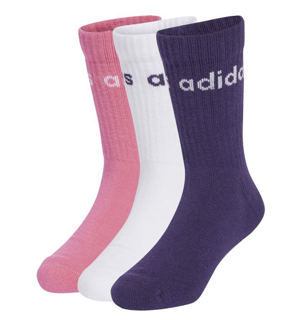 Теннисные носки Adidas Linear Kids Crew 3P - белый/розовый фьюжн/слива-аврора