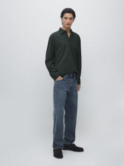 Massimo Dutti Поло из рельефной ткани пике с длинными рукавами, бутылочный