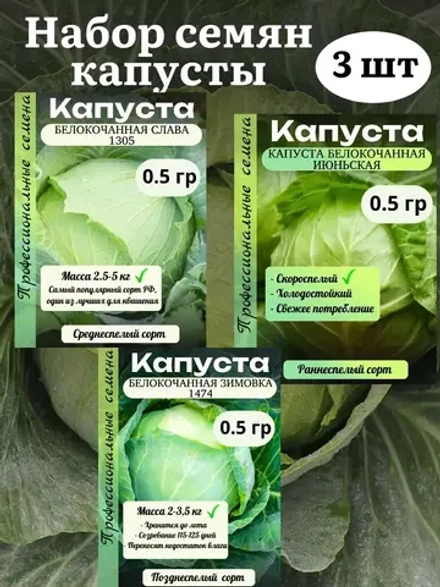 Семена капуста набор 3 шт (Слава,Июньская,Зимовка)