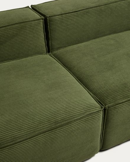 Трехместный диван Blok с приставным пуфом из плотного зеленого вельвета, 270 см
