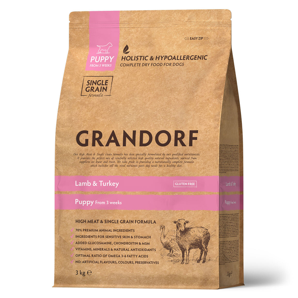 GRANDORF Dog Puppy Lamb&Turkey Сухой корм для щенков с ягненком и индейкой, 3 кг