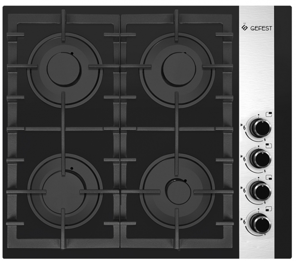 Поверхность варочная  Гефест СГ СВН 2230 К23 (чер. стекло вставка нержавейка, газ/к, 60*52)