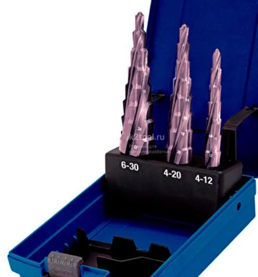 Набор ступенчатых сверл cо спиралью Karnasch (4 зубца), артикул 21.3075