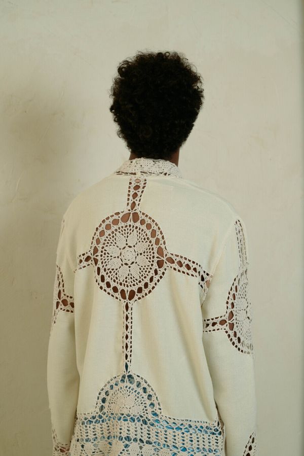 Рубашка с Мягким Воротником / Morning Gown Crocheted Long Sleeve бежевая - фото 2