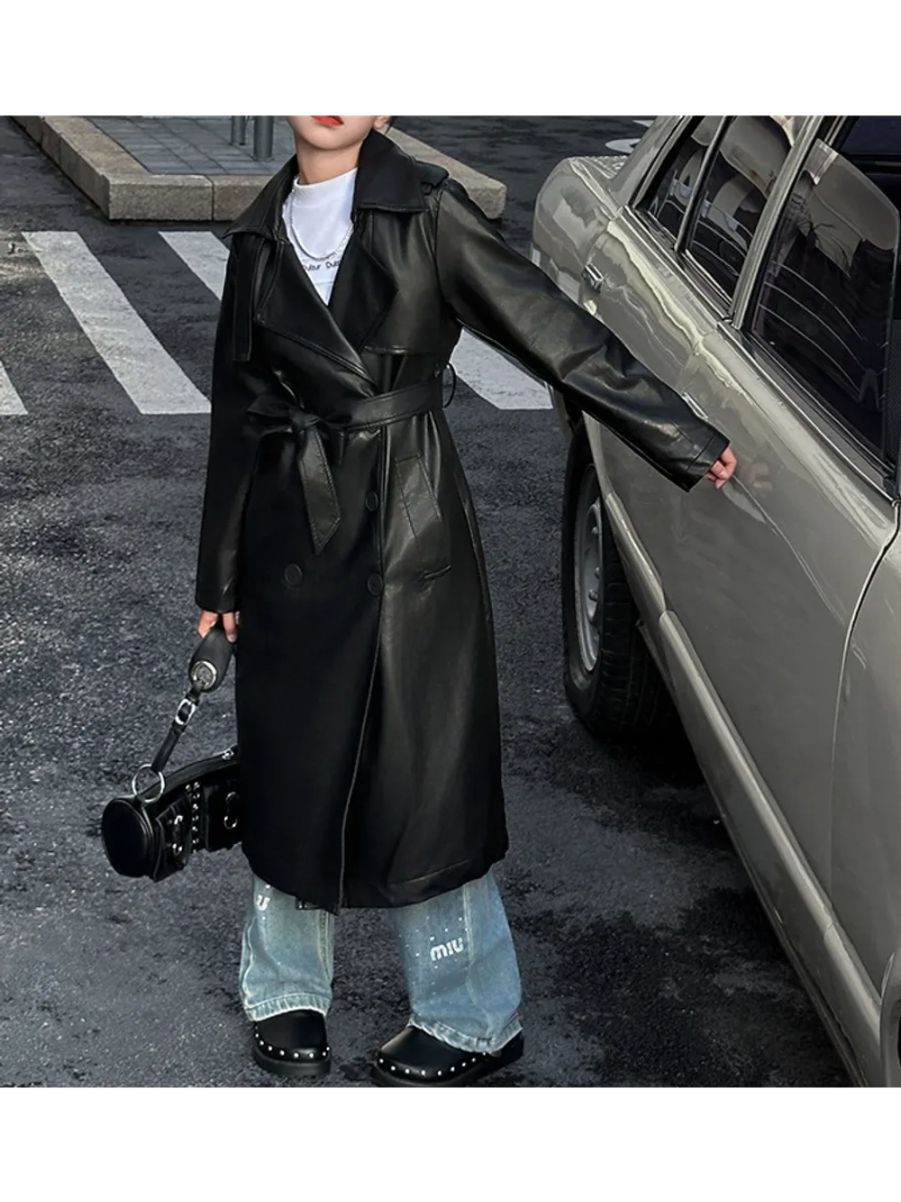 Тренч кожаный плащ