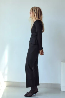 ZARA ТОП ИЗ ЭЛАСТИЧНОЙ ТКАНИ СО СБОРКАМИ, ЧЕРНЫЙ