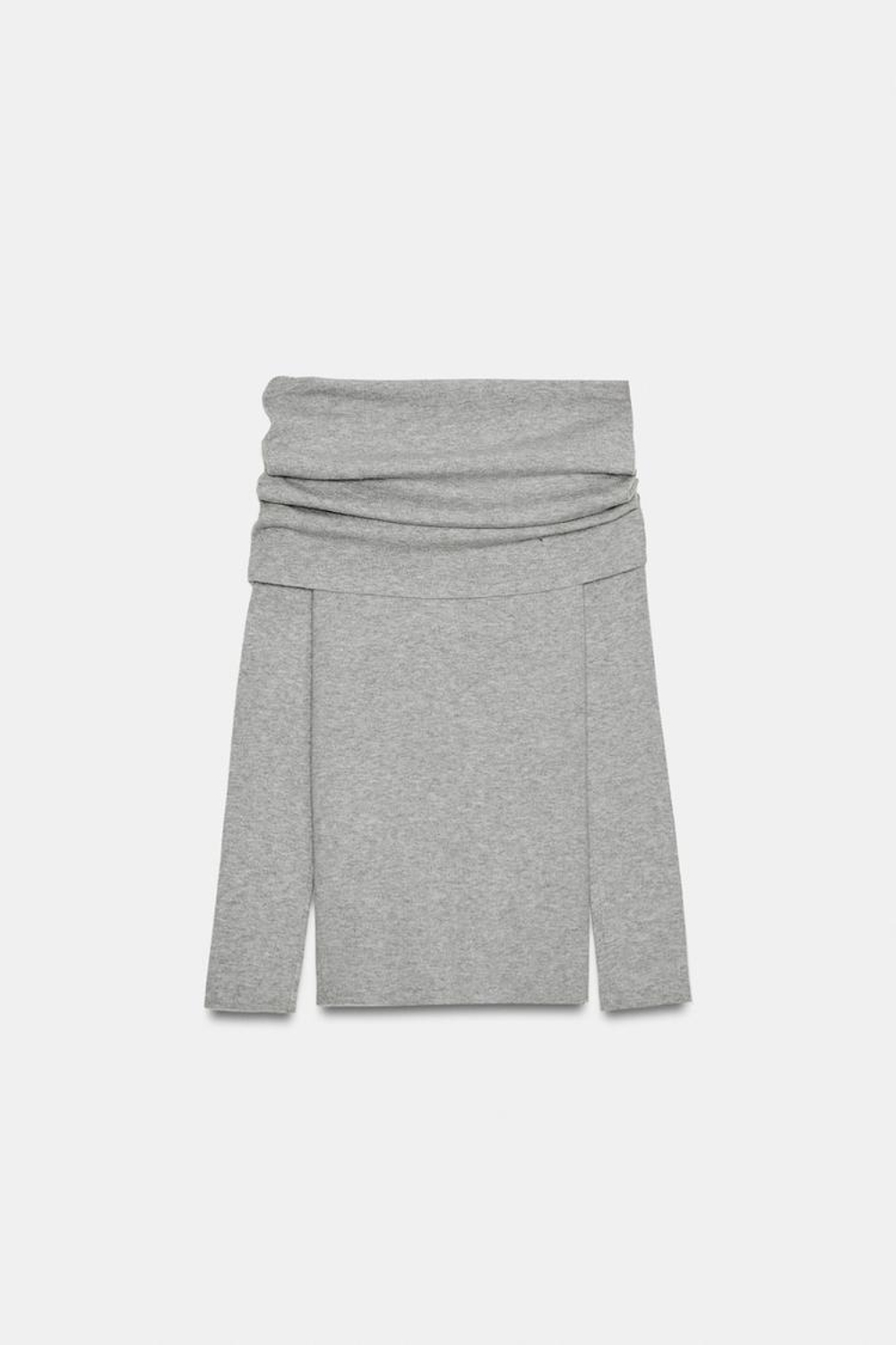 ZARA СВИТЕР С ОТКРЫТЫМИ ПЛЕЧАМИ, СЕРЫЙ МЕЛАНЖ