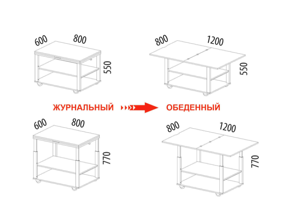 Агат-35 (DaVita) Стол журнальный трансформер (белый шпон)