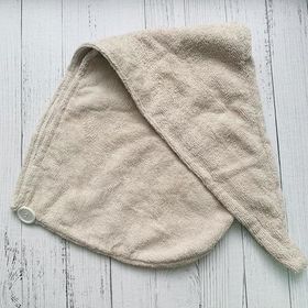 Тюрбан полотенце для сушки волос с пуговицей Светло-Бежевый