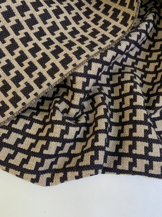 Костюмная рогожка, беж/коричневый, шерсть AVI#017