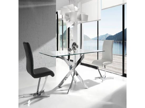 Стол обеденный прямоугольный F2133 /1061 стекло 140x95 с ножками из нержавеющей стали