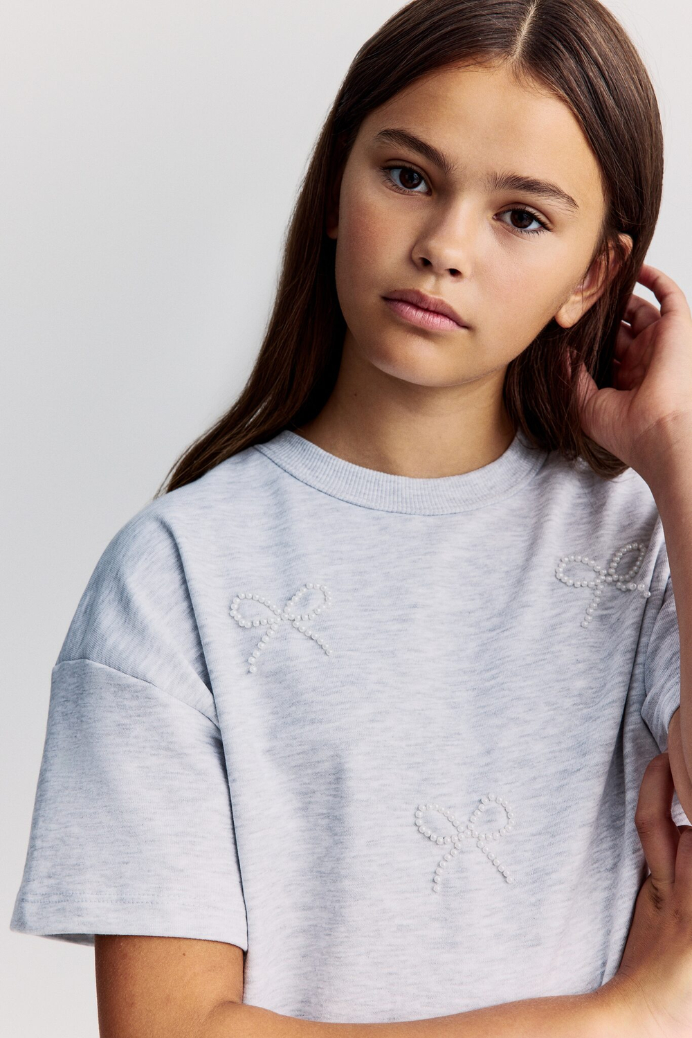 H&M Футболка свободного кроя с принтом, светло-серый меланж