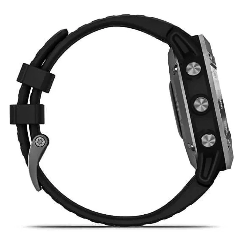 Спортивные наручные часы Garmin Fenix 6 Solar серебристый с черным ремешком 010-02410-00