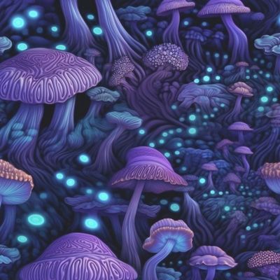 Переливающиеся грибы. Фрактальный неон, транс вечеринка. Флуоресцент.