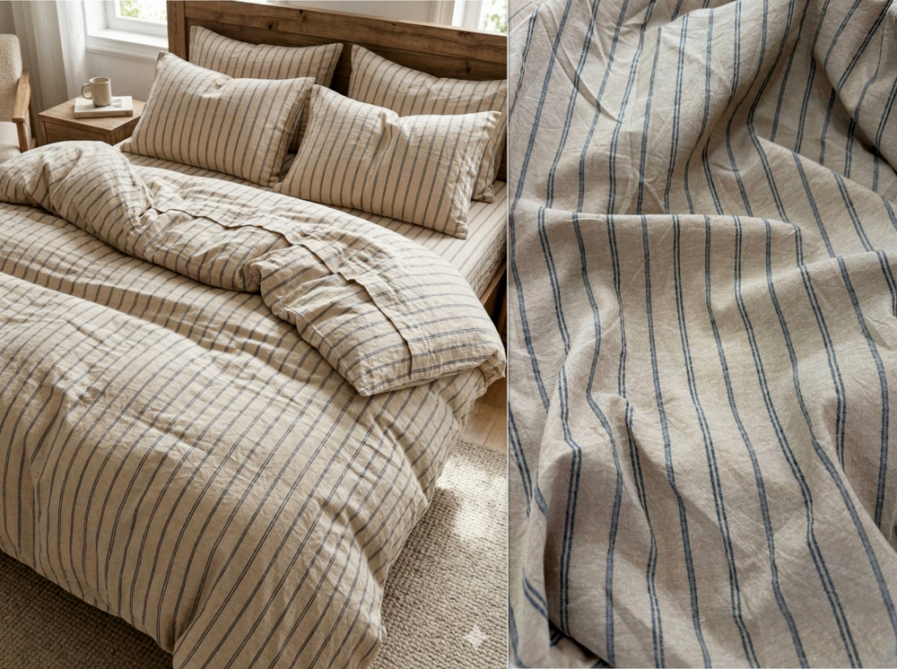 КПБ 1.5 сп ВАРЕНЫЙ ХЛОПОК "Полоса лён"