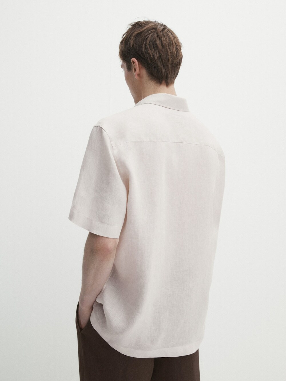 Massimo Dutti Рубашка из 100% льна с короткими рукавами,  бежевый