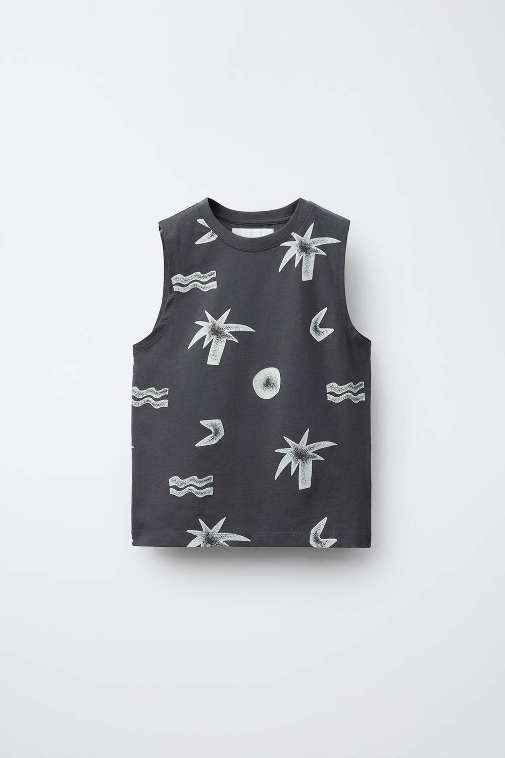 ZARA МАЙКА С ПРИНТОМ «ПАЛЬМЫ», АНТРАЦИТОВО-СЕРЫЙ