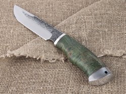 Шкуросъемный нож "Енот", сталь Bohler N690, рукоять зелёная стабилизированная береза