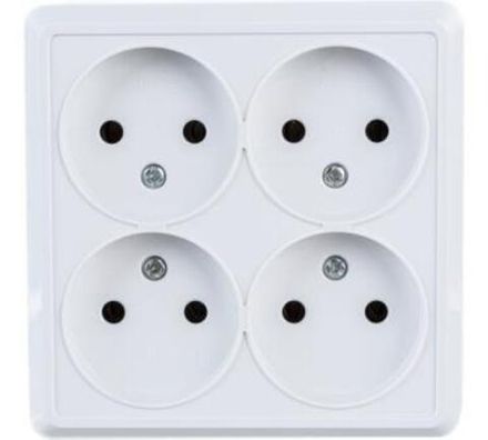 Розетка четырехместная квадратная "UNIVersal" серия "Олимп" б/з, о/у, 16А, 220В, белая (еврослот) (E