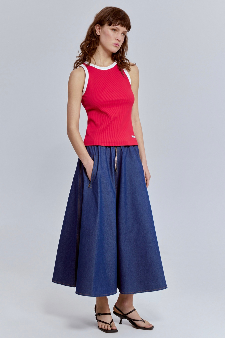 Топ из хлопковой рибаны с контрастной отделкой