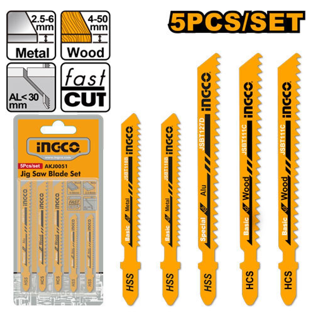 Набор пильных полотен по дереву и металлу 5шт. INGCO AKJ0051