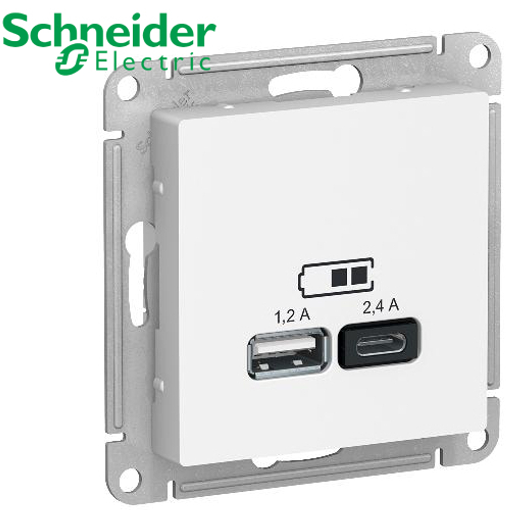 Розетка USB (1.2А) +TYPE-C (2.4А) (белый) AtlasDesign Schneider ATN000139