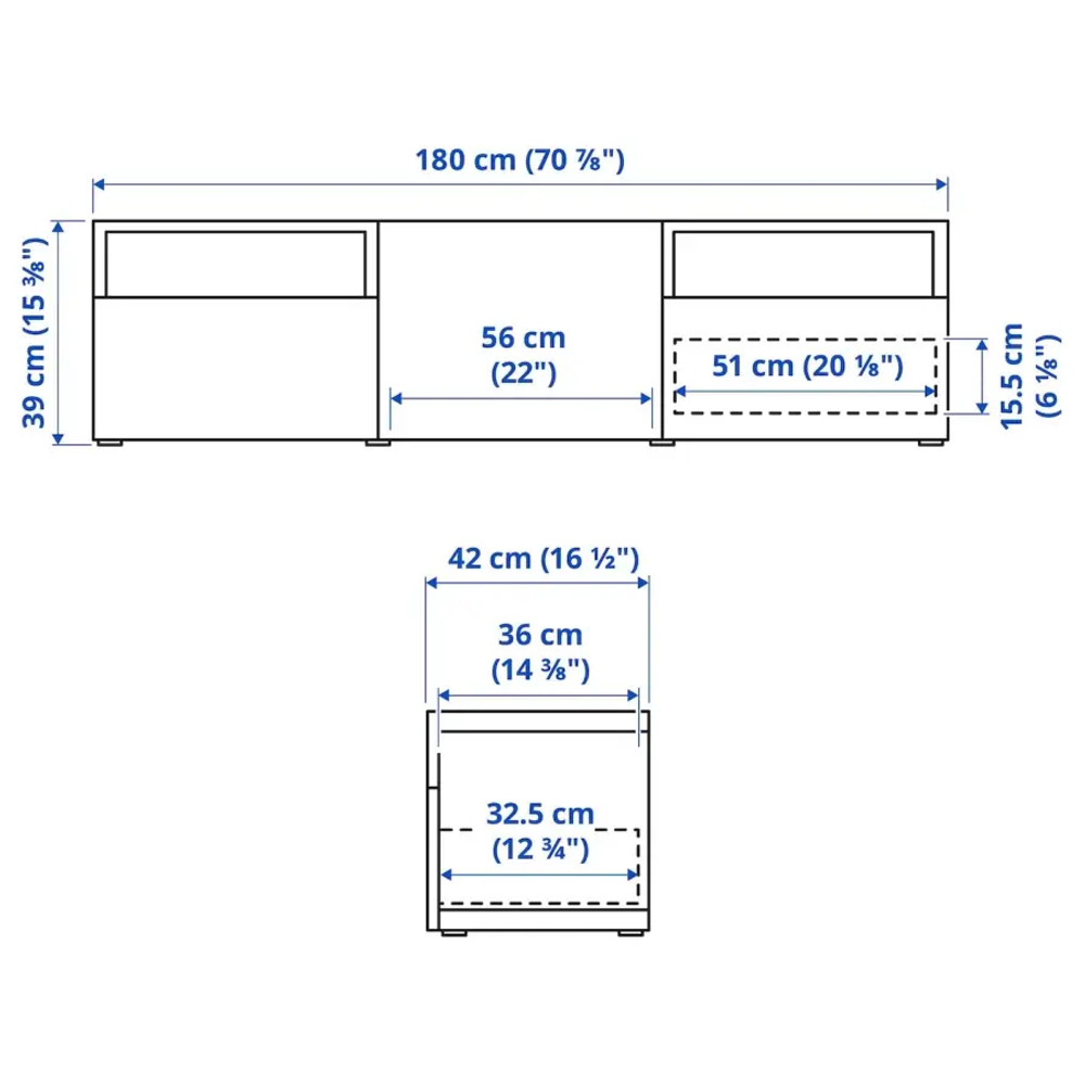 Тумба под ТВ - IKEA BESTÅ/BESTA/БЕСТО ИКЕА, 42х39х180 см, белый/коричневый