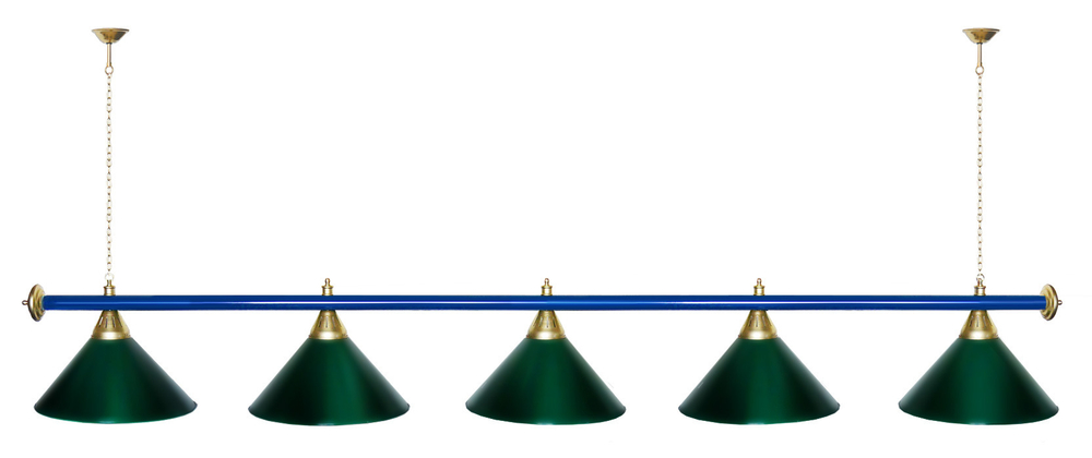 Лампа STARTBILLIARDS 5 пл. (плафоны зеленые,штанга золотая,фурнитура золото)