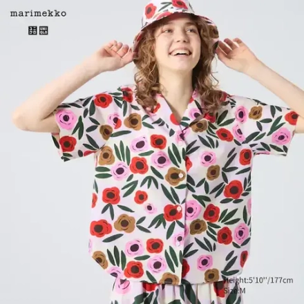 UNIQLO РУБАШКА С ОТКРЫТЫМ ВОРОТОМ ИЗ ЛЬНЯНОЙ СМЕСИ И КОРОТКИМИ РУКАВАМИ, РОЗОВЫЙ