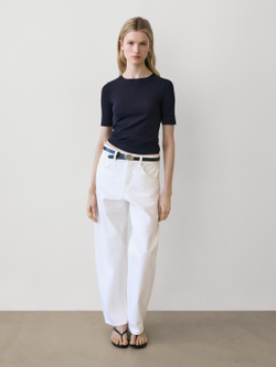 Massimo Dutti Футболка из смесовой хлопковой ткани, темно-синий