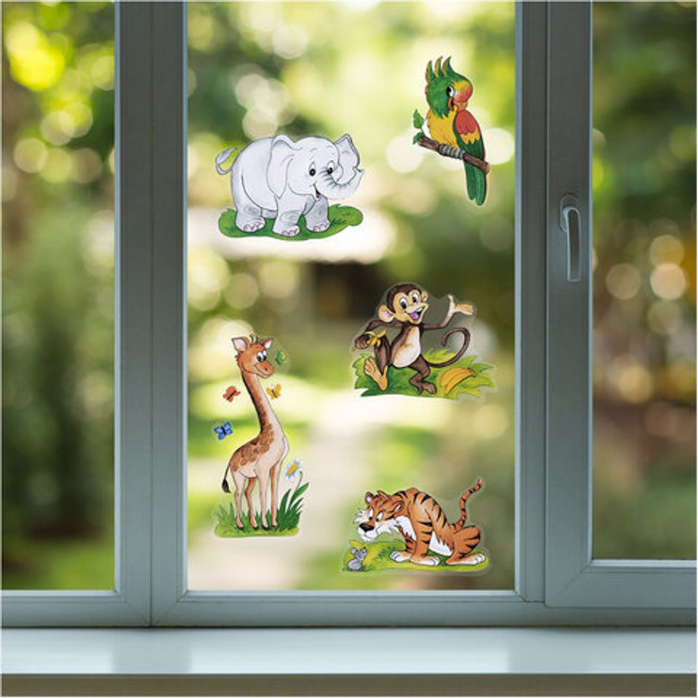 Украшение для окон и стекла ЗОЛОТАЯ СКАЗКА "Забавные зверюшки 4", 25,8х33,5 см, ПВХ, 591238