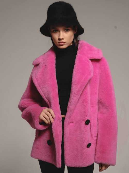 Шуба искусственная женская короткая, фуксия, Severina