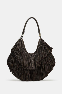 ZARA СУМКА С БАХРОМОЙ, ШОКОЛАДНЫЙ